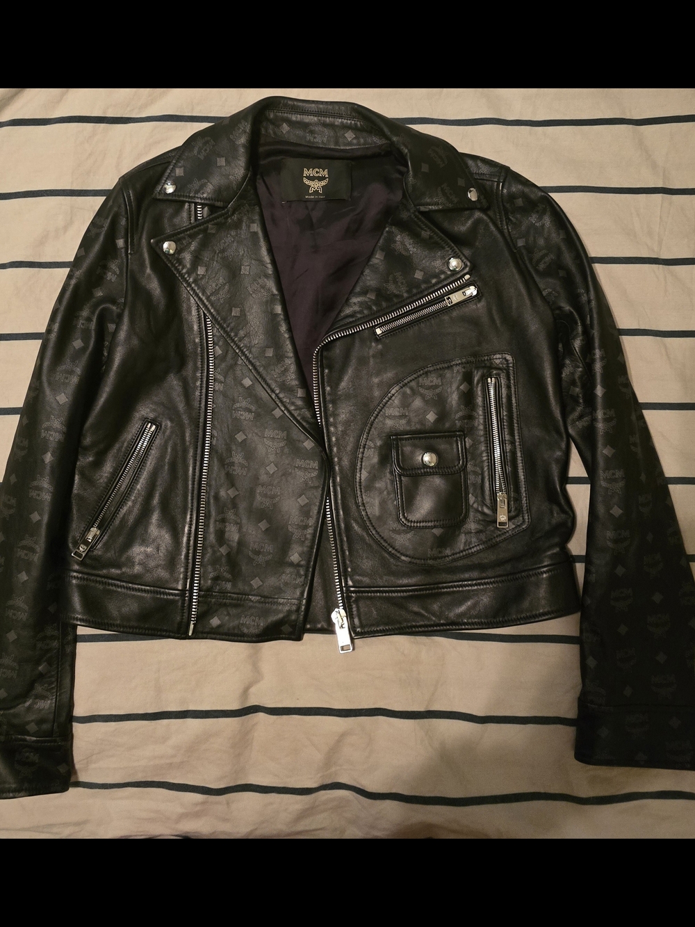 MCM Black Visetos Cropped Rider Jacket